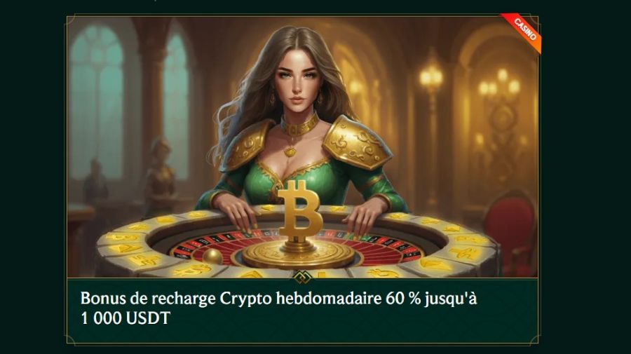Bonus de recharge crypto en semaine de Casinia Casino