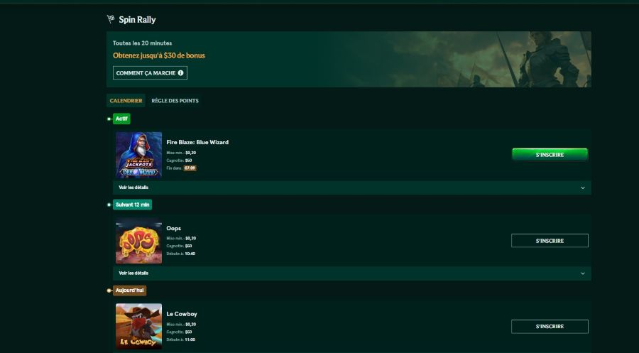 Tournoi Spin Rally de Casinia Casino