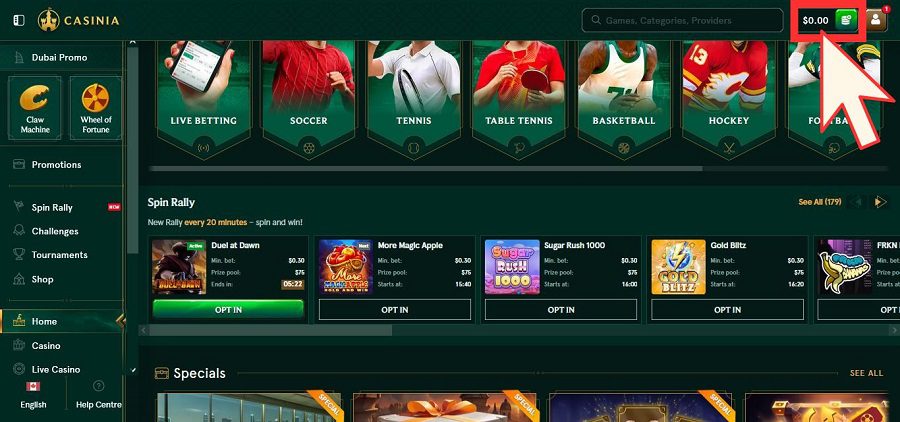 Tutoriel pour faire un dépôt sur Casinia Casino