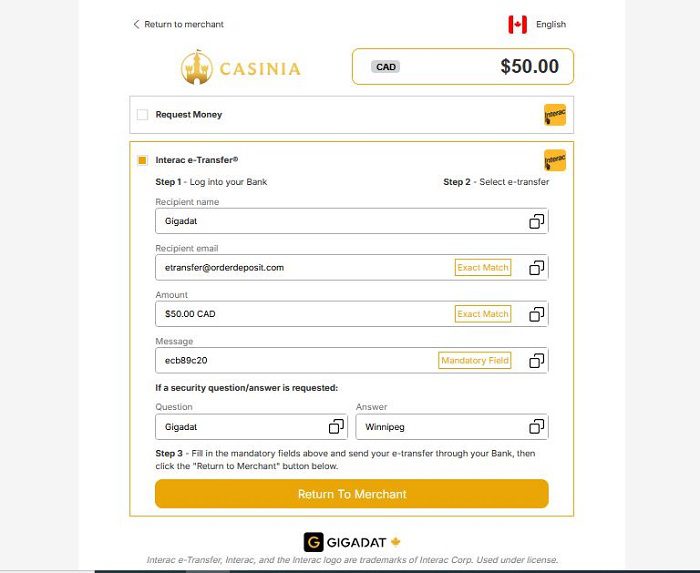 Tutoriel pour faire un dépôt sur Casinia Casino
