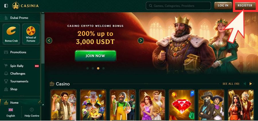 Comment s'inscrire sur Casinia Casino : étape 1