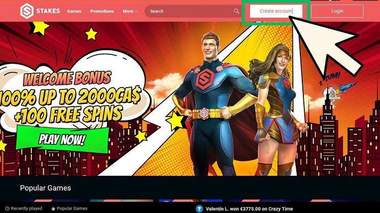 Comment s'inscrire sur Stakes Casino : étape 1