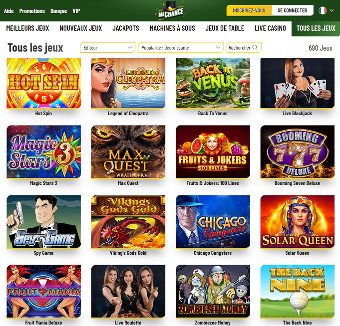gamme de jeu MaChance Casino casino en ligne 