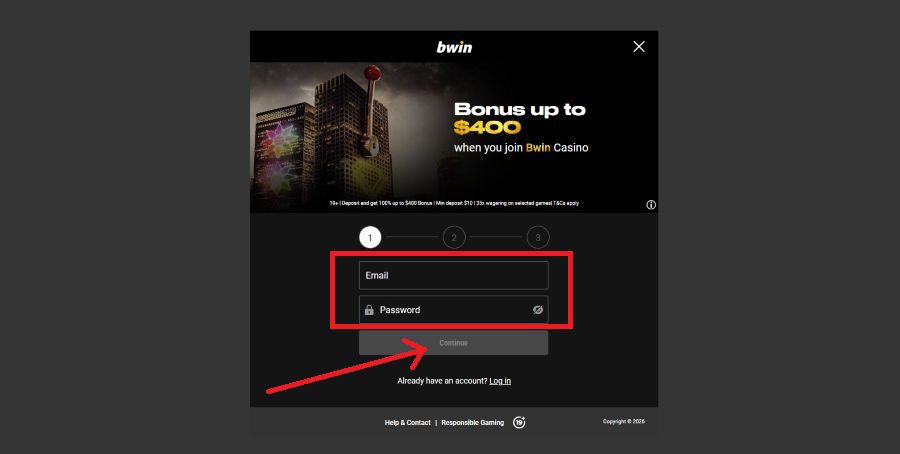 Inscription formulaire 1 sur Bwin Casino en ligne