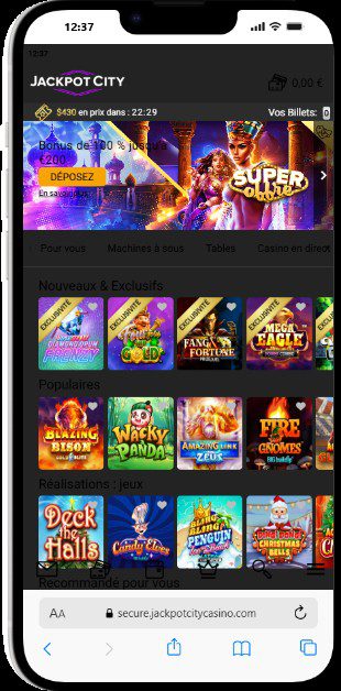Exemple de compatibilité mobile de Jackpot City Casino sur un smartphone
