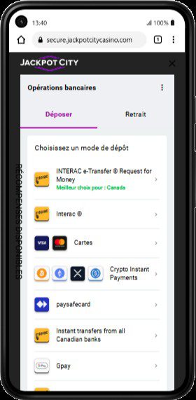 Exemple de compatibilité mobile de Jackpot City Casino sur un smartphone