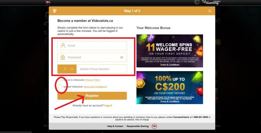 Formulaire 1 inscription Videoslots Casino