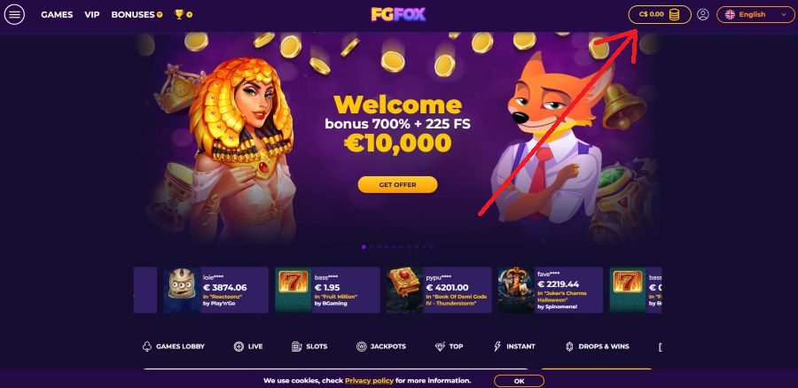 Caisse FgFox Casino en ligne