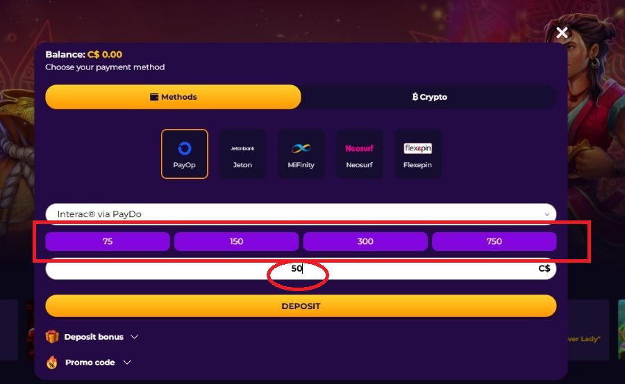 Montant dépôt FgFox Casino