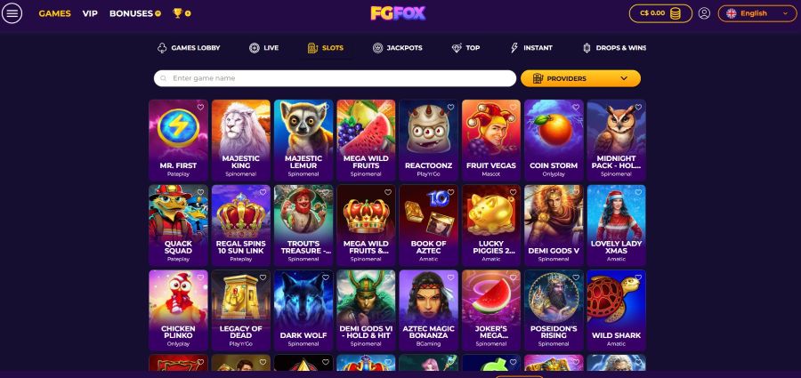 Lobby jeux de FgFox Caasino