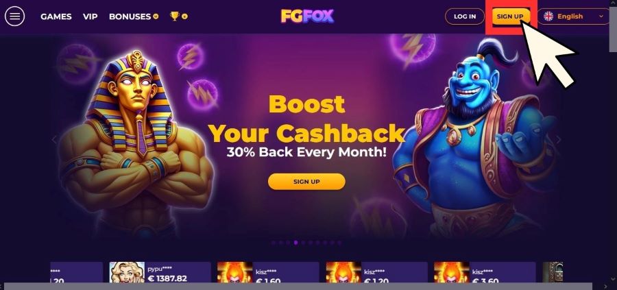 Comment s'inscrire sur FGFox Casino : étape 1