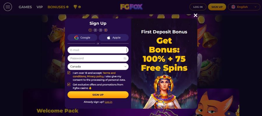 Comment s'inscrire sur FGFox Casino : étape 2