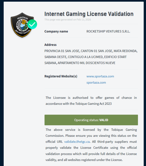 sportaza licence