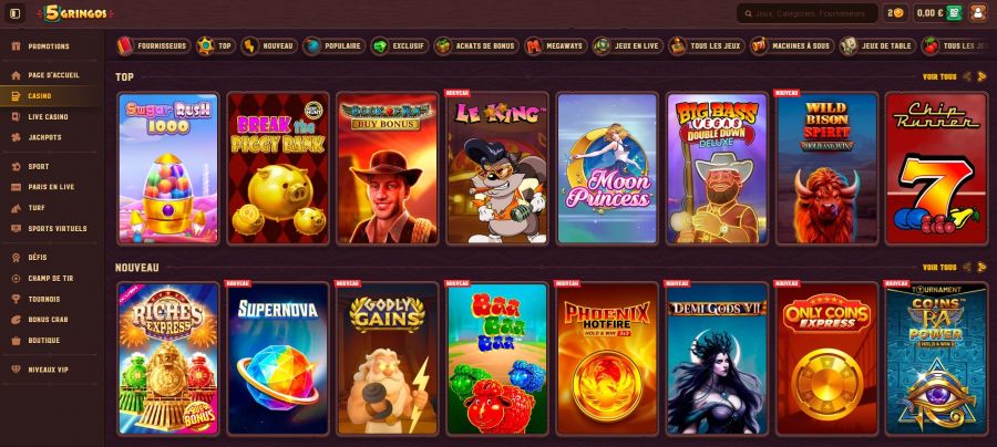 5Gringos Casino Games Lobby