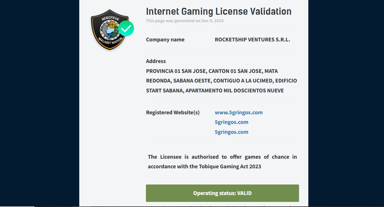 5Gringos Licence
