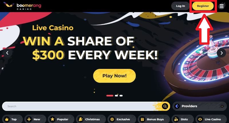Comment s'inscrire sur Boomerang Casino : étape 1