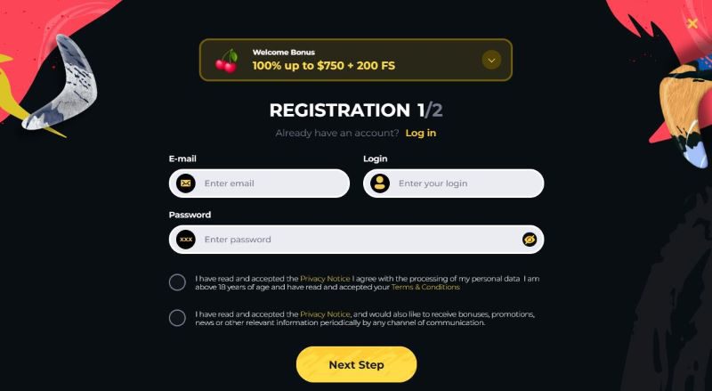 Comment s'inscrire sur Boomerang Casino : étape 3