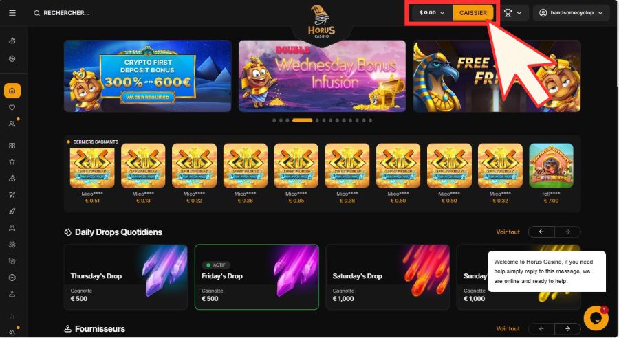 Tutoriel pour faire un dépôt sur Horus Casino