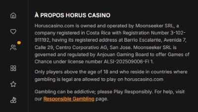 Mentions légales de l'opérateur du casino Horus
