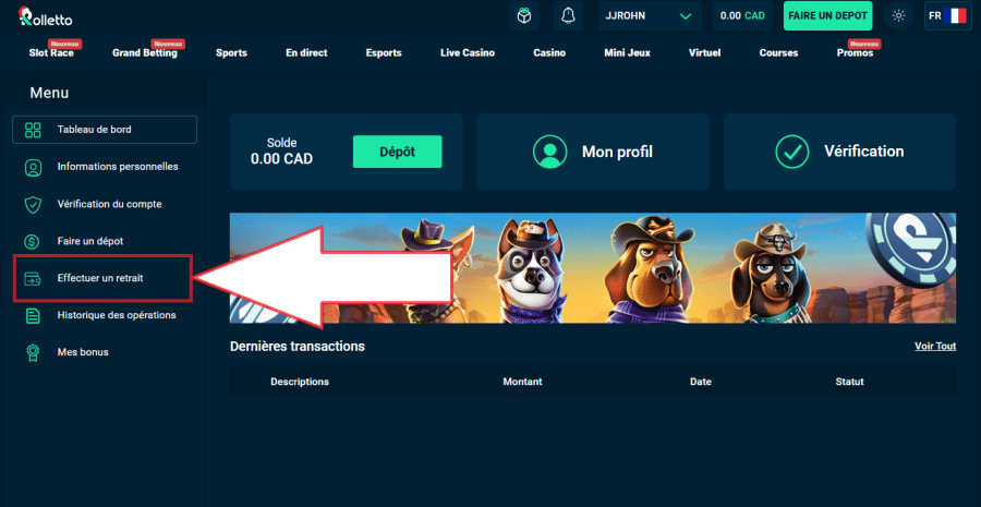 rolletto casino retrait