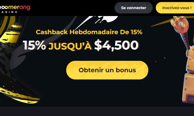 Cashback à volonté sur Boomerang Casino