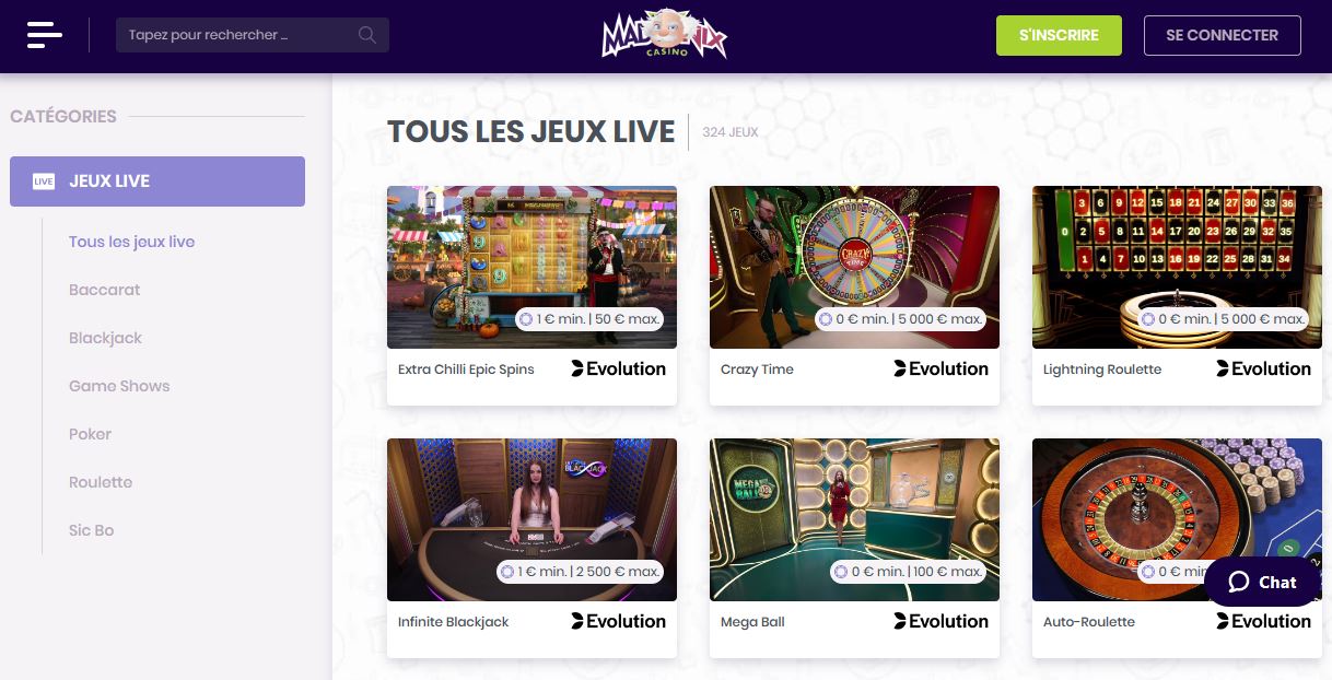 Les jeux en live d’Evolution débarquent sur Madnix Casino