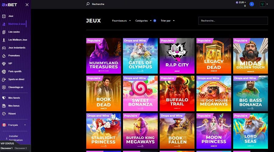 Découvrez la gamme de jeux complète de 0xbet