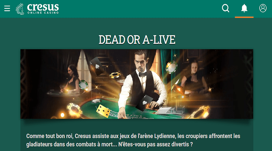 Dead or A-Live, le tournoi blackjack live de Cresus Casino