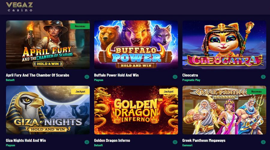 Découvrez la gamme de jeux de Vegaz Casino