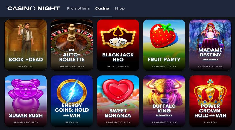 La gamme de jeux de Casino Night