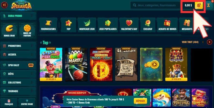 Comment faire un dépôt sur Spinanga Casino : étape 1