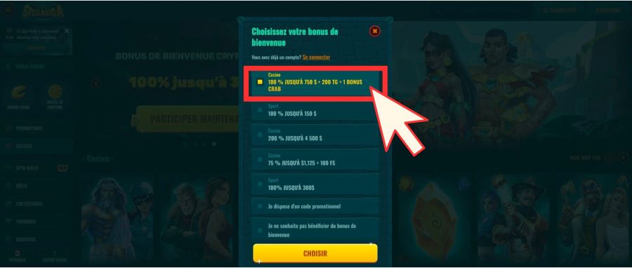 Comment s'inscrire sur Spinanga Casino : étape 2