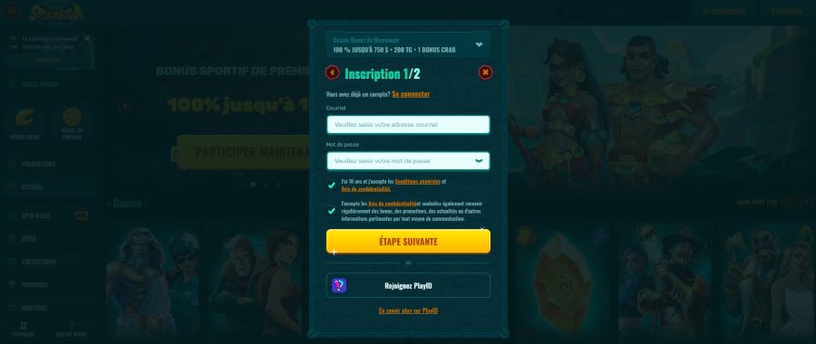 Comment s'inscrire sur Spinanga Casino : étape 3