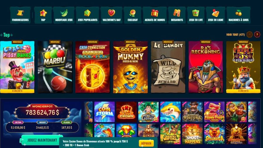 Lobby des jeux sur le casino en ligne Spinanga