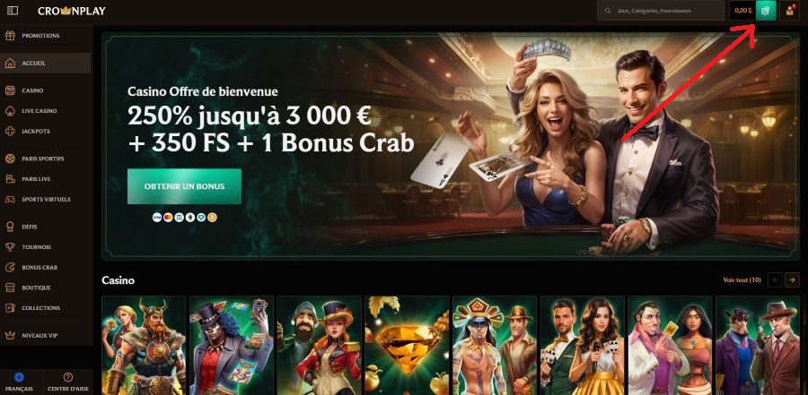 Accueil caisse Crownplay Casino