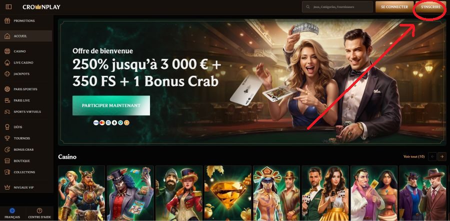 Accueil inscription Crownplay Casino