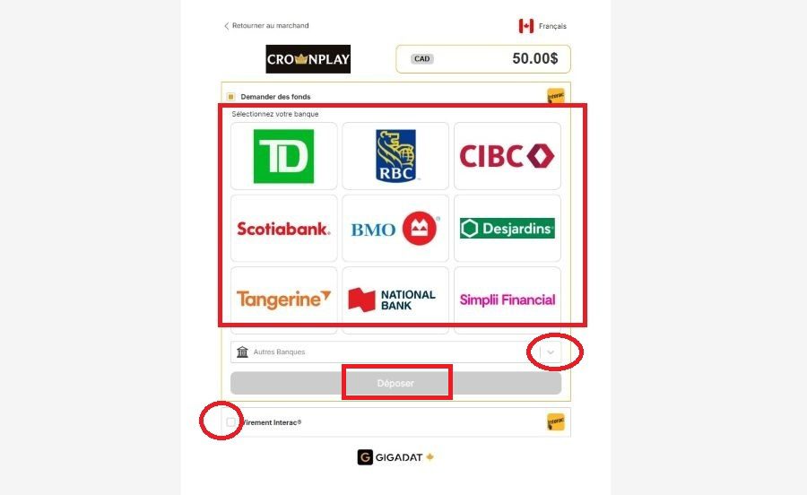 Dépôt Interac Crownplay Casino