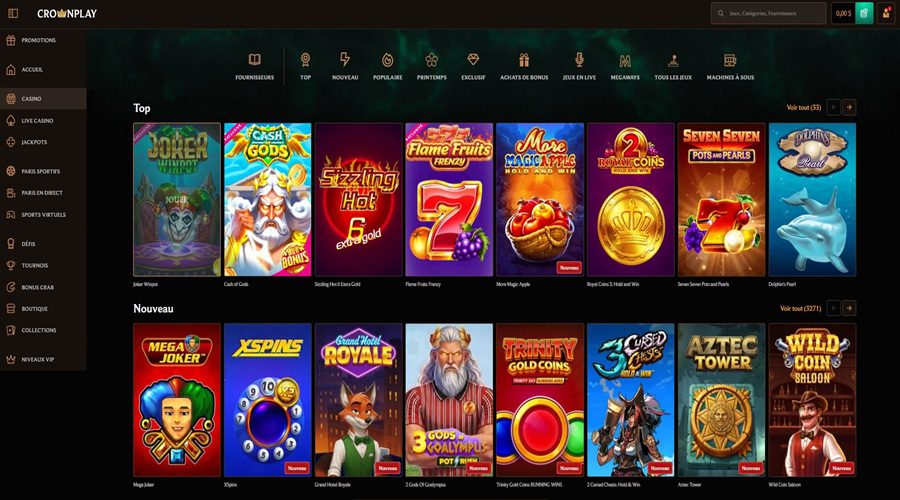 Catalogue de jeux de Crownplay casino en ligne