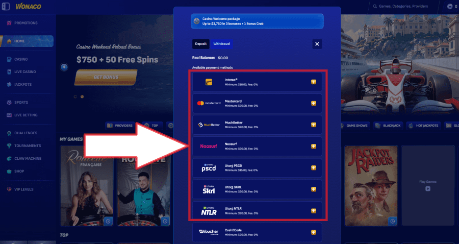 wonaco casino dépôt
