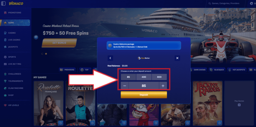 wonaco casino dépôt