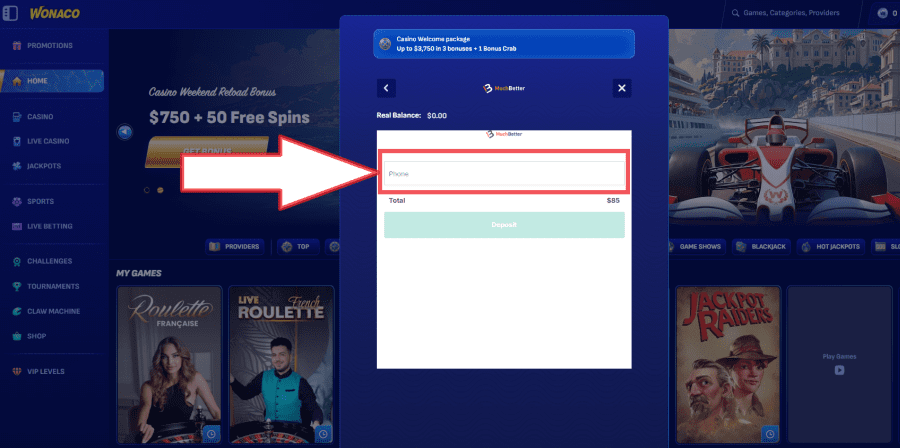 wonaco casino dépôt