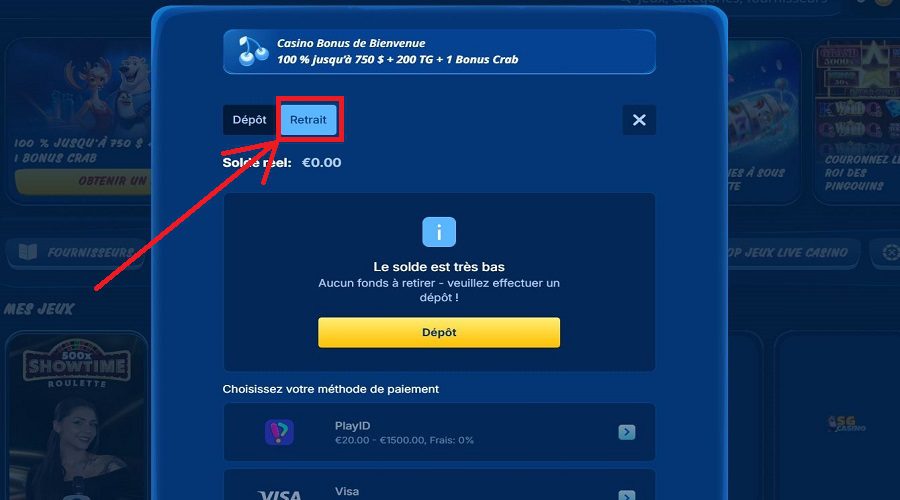 Retrait SG Casino