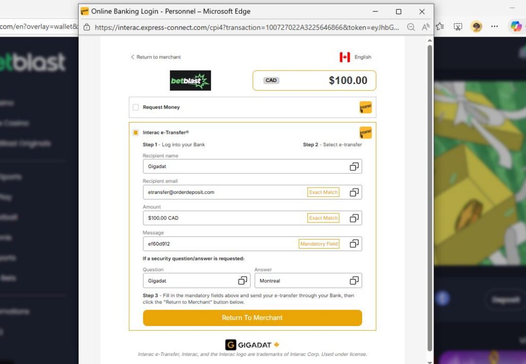Tutoriel en image pour faire un dépôt sur Betblast Casino