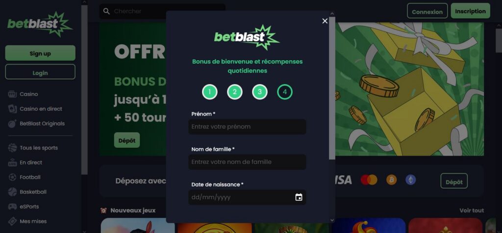 Comment s'inscrire sur Betblast Casino : étape 4