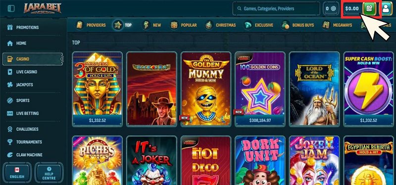 Tutoriel sur les dépôts sur Larabet Casino, étape 1