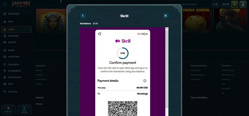 Tutoriel sur les dépôts sur Larabet Casino, étape 4