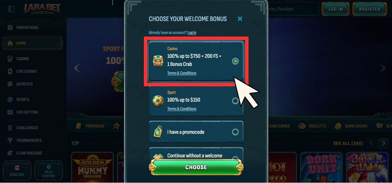 Inscription sur Larabet Casino, étape 2