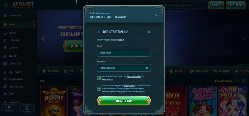 Inscription sur Larabet Casino, étape 3