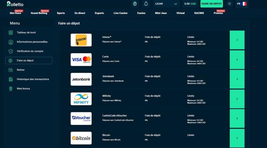 rolletto casino dépôt