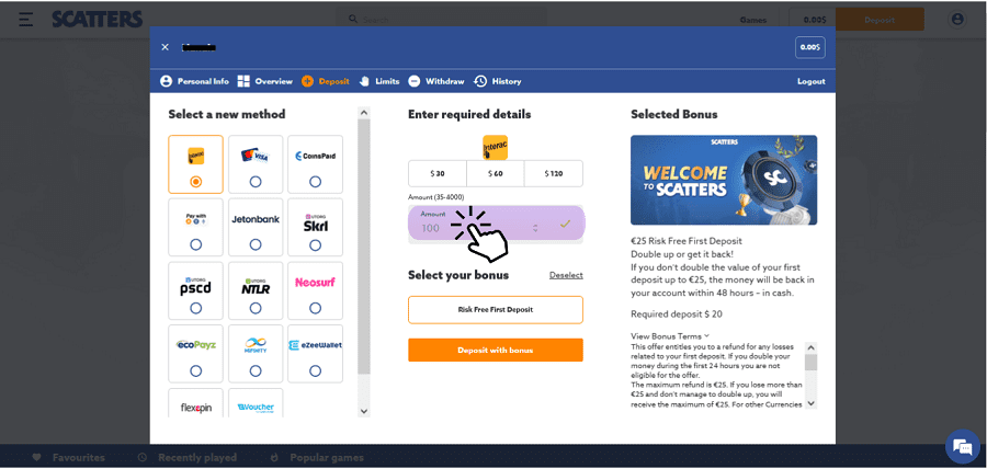 deposit amount Quebec casino